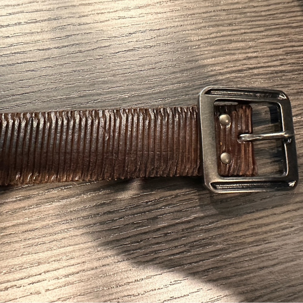 John Varvatos Textured Brown Belt with Silver Buckle